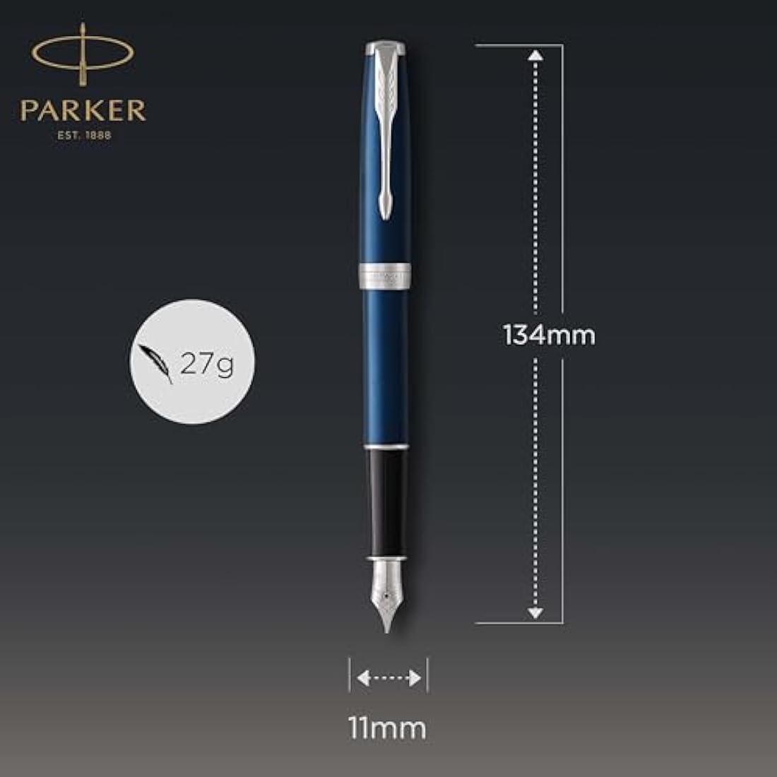 Parker Sonnet Fountain Pen | Blue Lacquer with Palladium Trim | Medium Nib | Gift Box