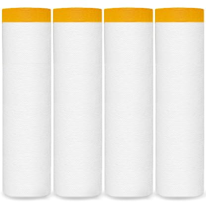 4 Pack 2.4MX20M Plastic Dust Sheet Rolls,Masking Film Rolls,Self-Adhesive Dust Paint Protective Drop Film,Transparent Masking Rolls for Furniture Car