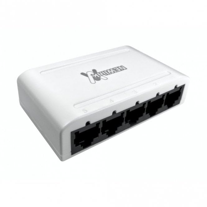 rhinocables - Ethernet Network Switch Box | 5 Port Hub for Seamless Connectivity | Ideal for Home & Office Networks | Supports CAT 5/6 | Includes