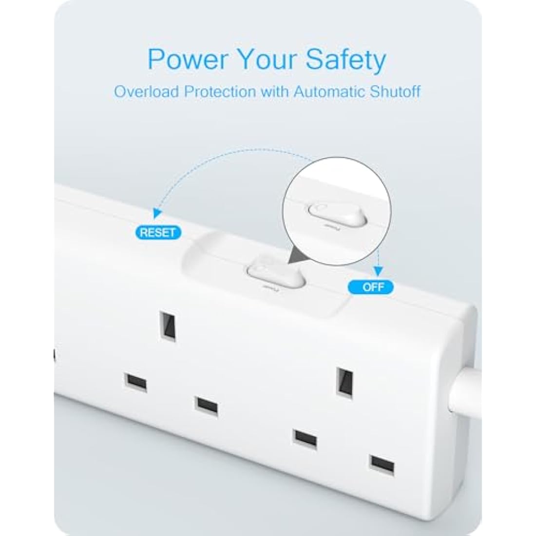 LENCENT 3M Extension Lead with USB Slots, 6 Way Outlets Power Strip with 1 USB-C and 2 USB Slots,Multi Power Plug Extension with 3M Braided Extension Cord for Home Office, White