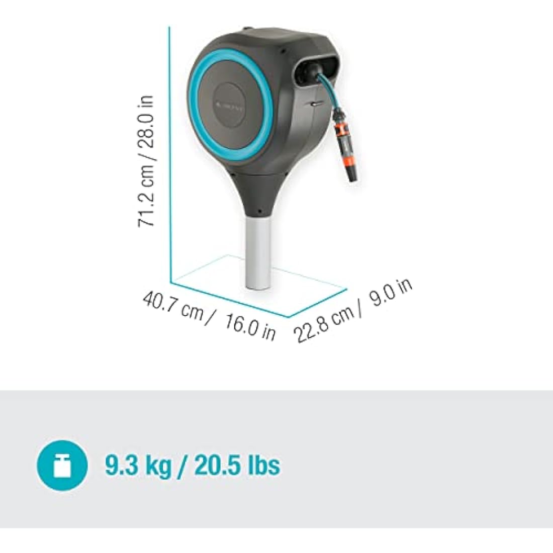 Gardena Garden Hose Box Rollup M (Turquoise) 20 m: Swivel Hose Box, Integral Hose Guide, Including 20 m Gardena Hose, mounting Rod and mounting kit (18614-20)