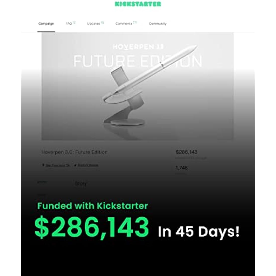 novium Hoverpen Future Edition - Luxury Fountain Pen & Rollerball Pen All-In Gift Box, Fine Nib, Futuristic Aesthetic, Aerospace Metal Made, Free Spinning Pen, Christmas Gifts for Men (Deep Black)