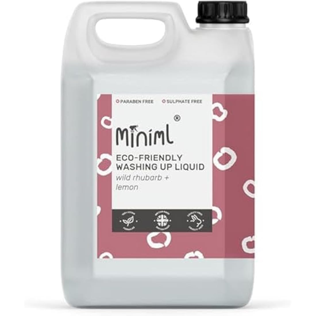 Miniml Eco Washing Up Liquid 5L Refill - Wild Rhubarb & Lemon Scented Non Bio & Skin Sensitive Friendly Dish Wash Cleaner Plant Based Vegan & Cruelty Free - Natural Cleaning Products (500 Washes)