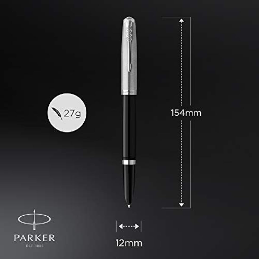 Parker 51 Fountain Pen | Black Barrel with Chrome Trim | Fine Nib with Black Ink Cartridge | Gift Box