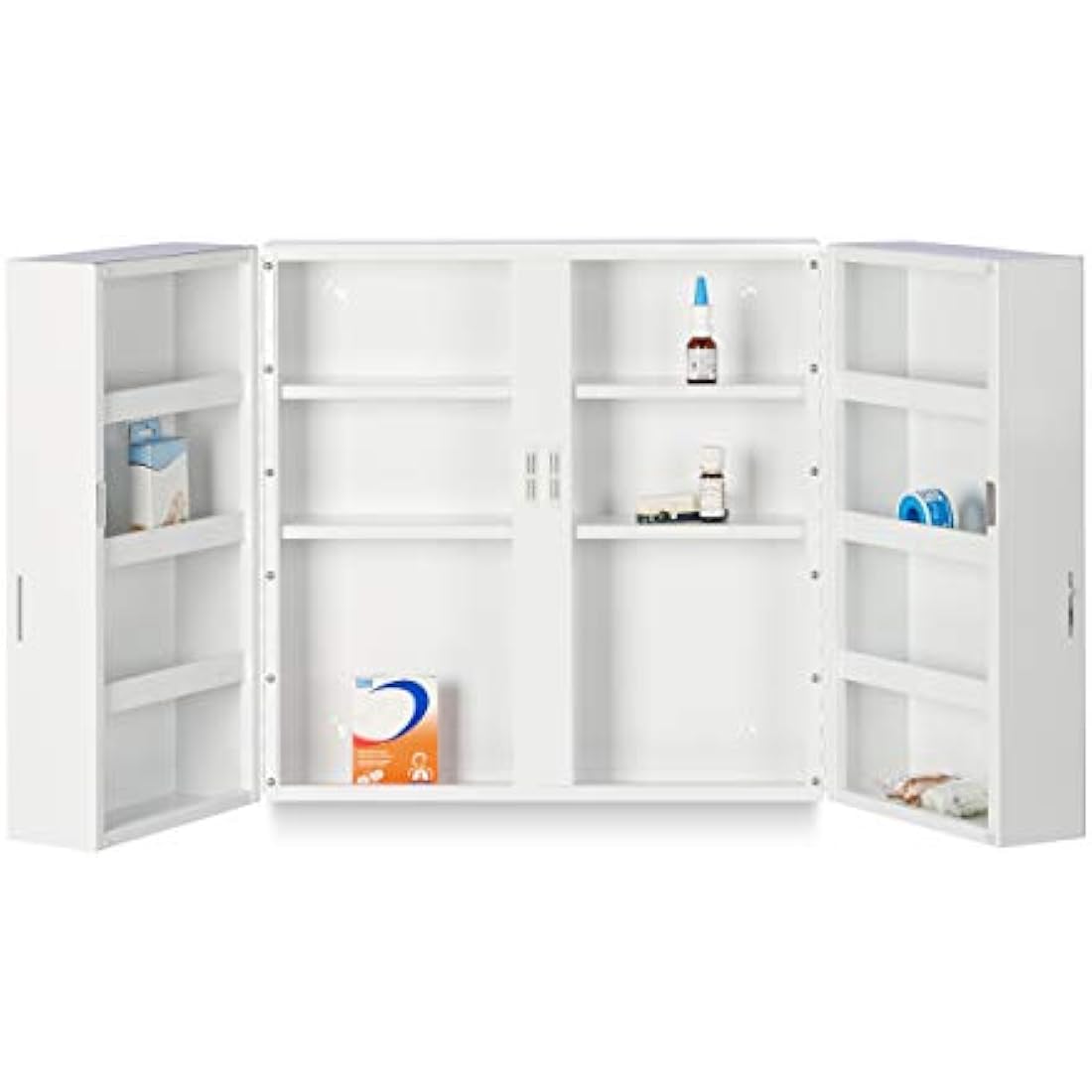 Relaxdays XXL Medicine Cabinet, Premium Locking w/ 2 Doors, 11 Compartments, HxWxD: 53 x 53 x 20 cm, First Aid Cupboard, White