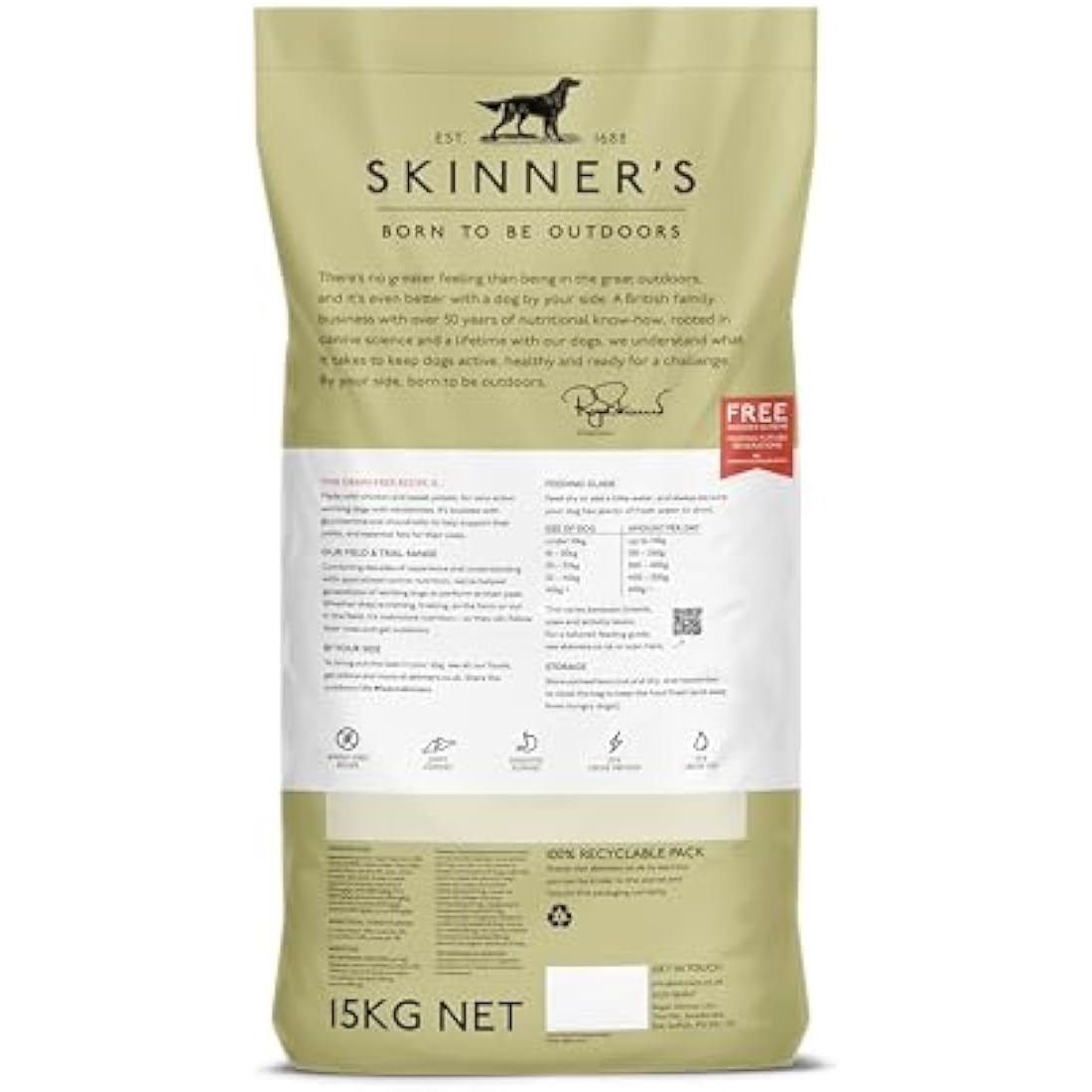 Skinner’s Field & Trial Grain Free Chicken & Sweet Potato – Complete Dry Adult Dog Food, For Dogs with Intolerance to Grains, 15kg
