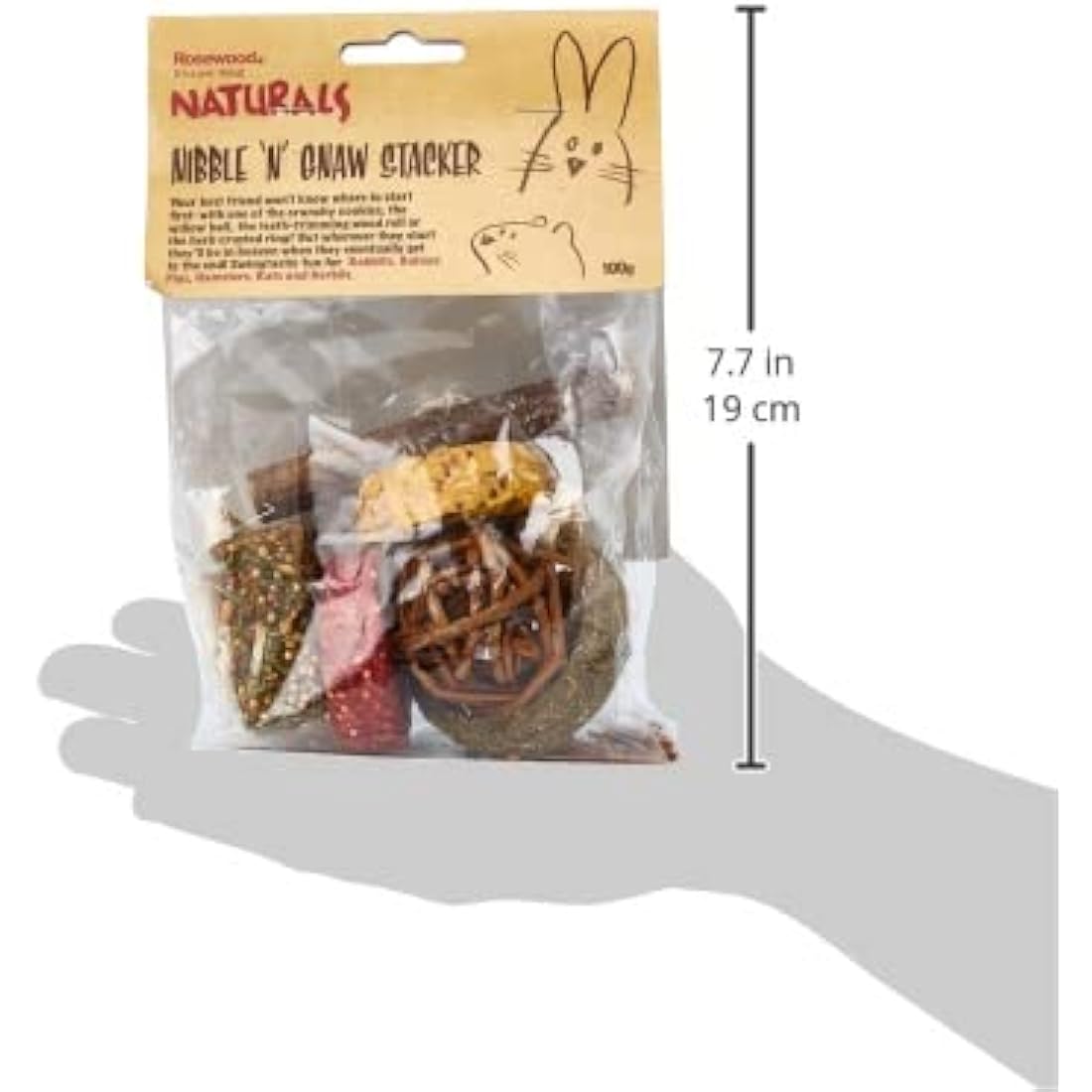 Rosewood Naturals Nibble ‘N’ Gnaw Stacker, Small Animal Treat and Gnaw Toy for Rabbits, Guinea Pigs, Chinchillas, Hamsters, Gerbils, Mice and Rats, 100g