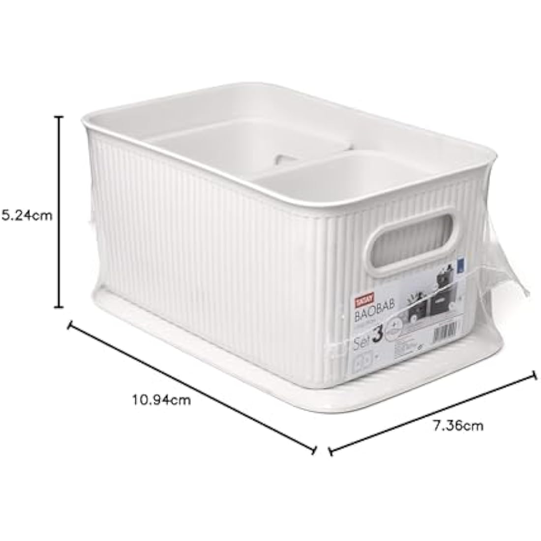 TATAY Set of 3 Baobab Organizer Boxes and 5L Lids, BPA-Free, Pergamon White, Medium, (1 x 5L, 2 x 1.5L)