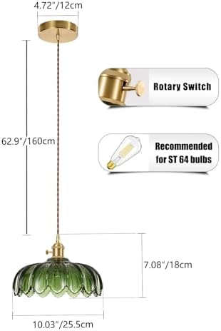 XZHGCEE Glass Pendant Light Green Ceiling Light, Hanging Ceiling Lights Vintage Pendant Light, Pendant Lights for Kitchen Island Bedroom Hallway Study Room Coffee Bar