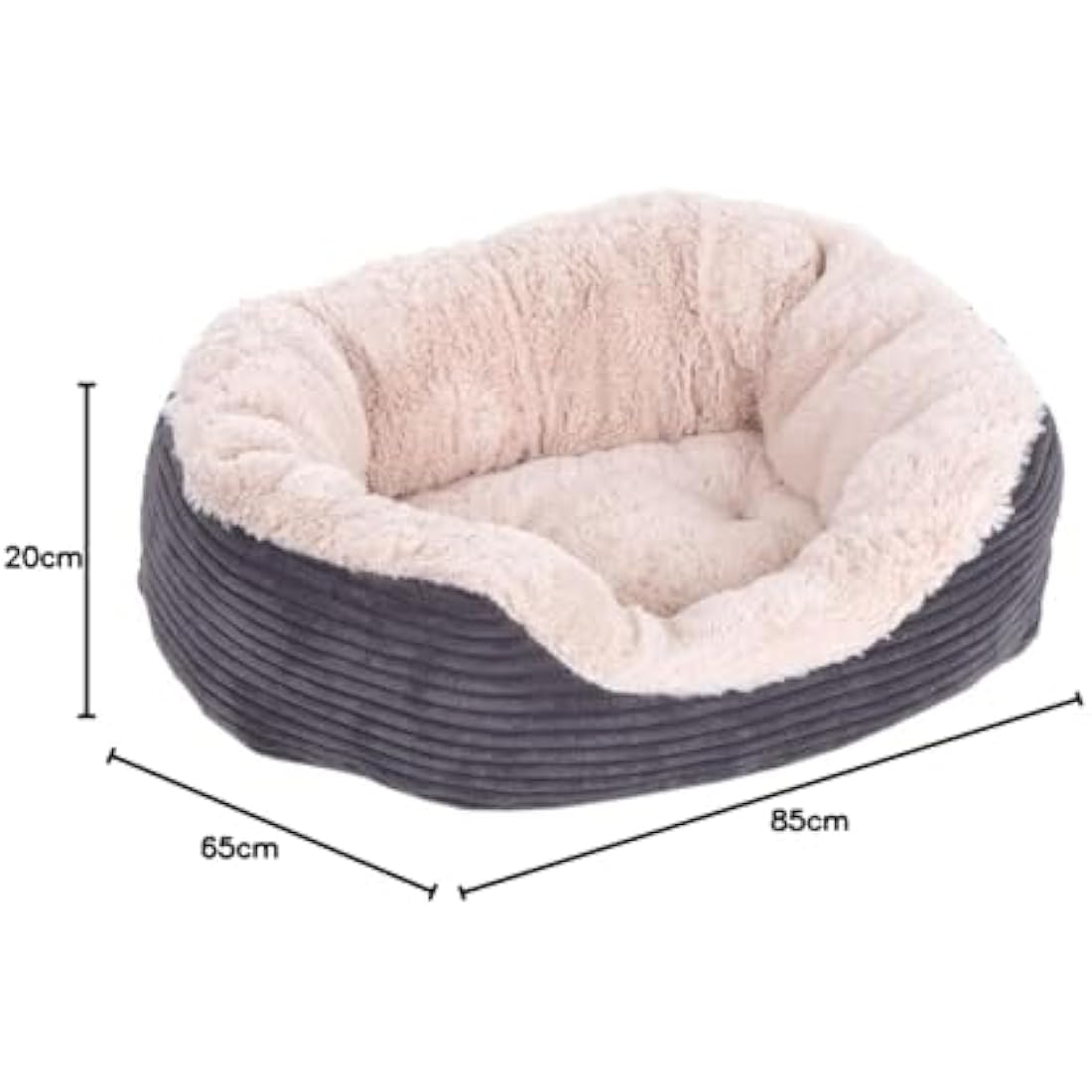 Rosewood Large Dog Bed, Machine Washable, Super Soft and Cosy Plush Dog Bed, Grey and Cream, 81 x 63 x 18 cm (Approximately 32 x 25 x 7 inch), Large
