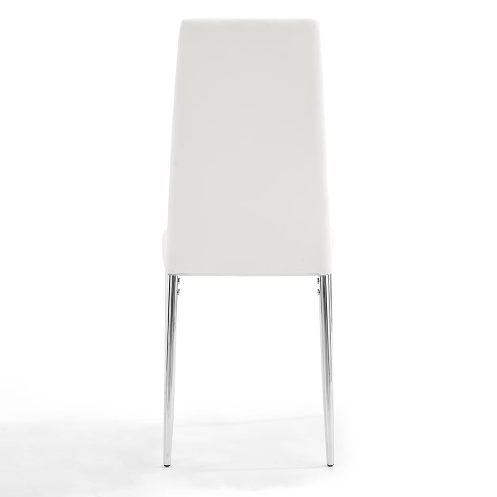 Home Detail Sierra Set of 6 Dining Chairs, White Faux Leather, Silver Legs