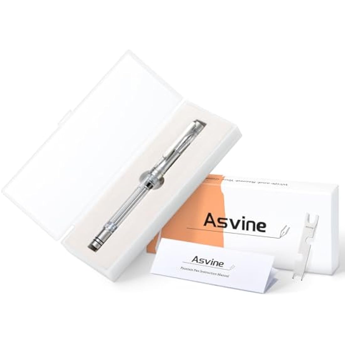 Asvine V200 Titanium Fountain Pen Vacuum Filling, Bock Broad Nib Clear Transparent Acrylic Smooth Writing Pen Case Set