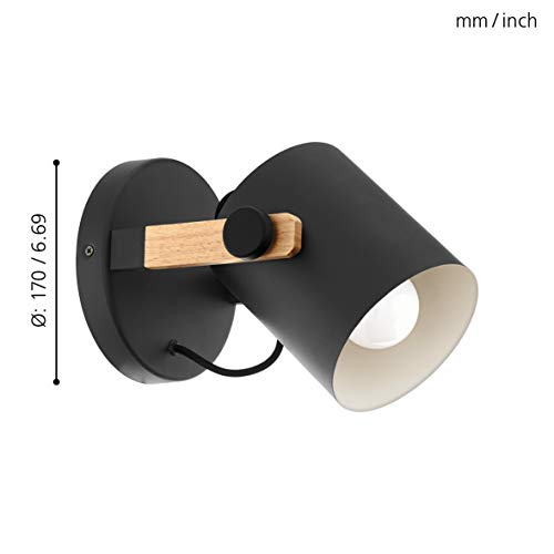 Eglo Hornwood Wall lamp, 1-Light Vintage Wall lamp in Industrial Design, Retro lamp Made of Steel and Wood, Colour: Black, Cream, Brown, Socket: E27