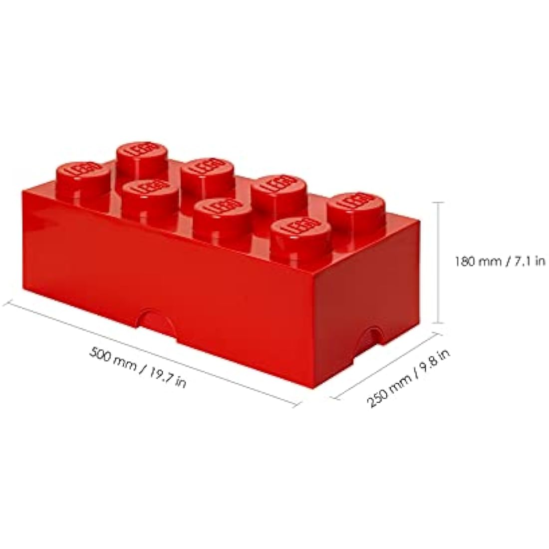 LEGO Storage Brick 8 Knobs RED - Stackable Plastic Storage Box with Lid for Kids and Adults, Ideal Desk Organizer and Toy Box - 12.1L Capacity