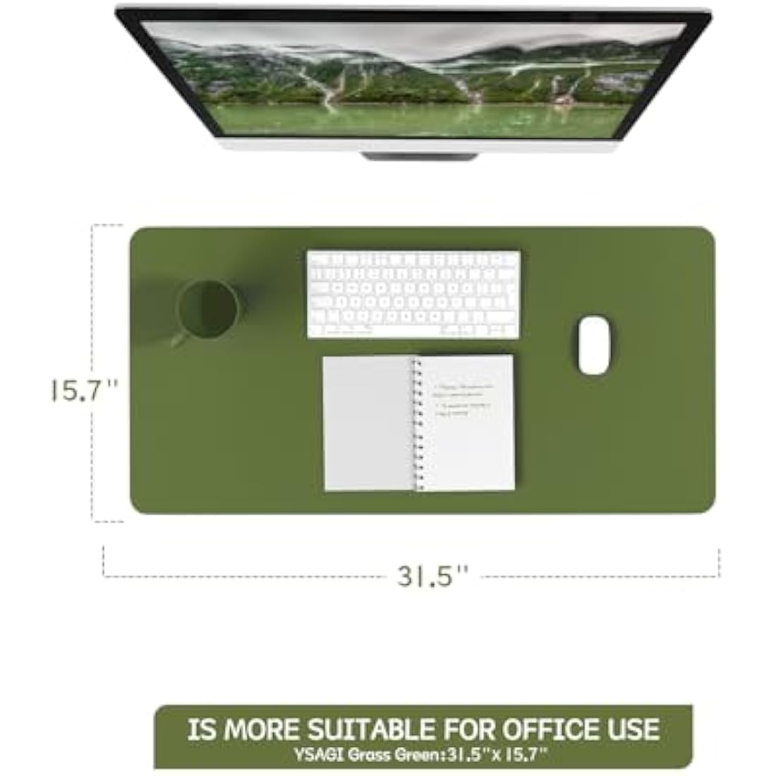YSAGi Non-Slip Desk Pad, Waterproof PVC Leather Desk Table Protector, Ultra Thin Large Mouse Pad, Easy Clean Laptop Desk Writing Mat for Office Work/Home/Decor (80 x 40 cm, Grass Green)