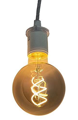 greenandco E27 G95 LED Vintage Filament Bulb Silver Grey 5W 200lm 1800K Extra Warm White 360 230V, no Flicker, not dimmable, 4-Pack