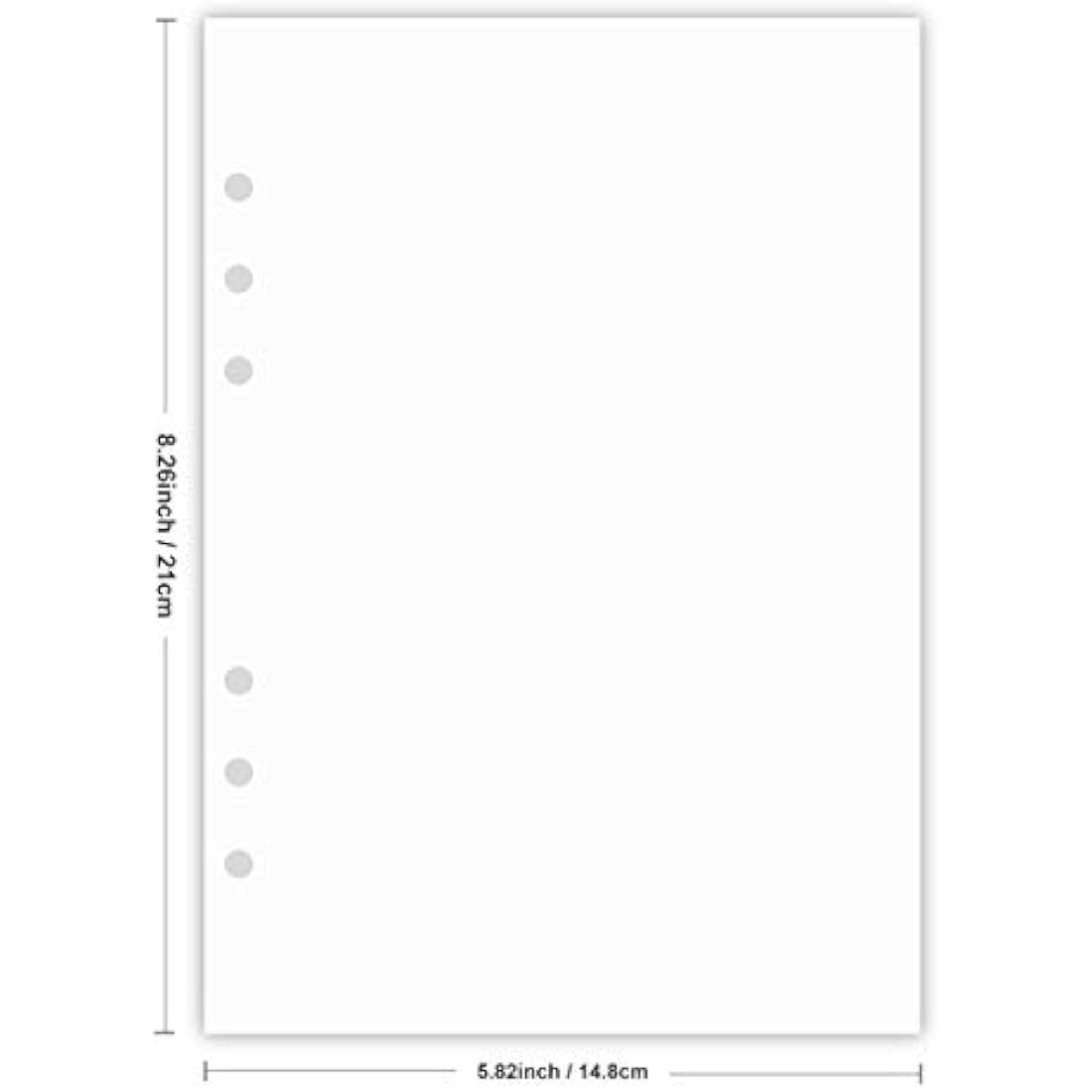 Nokingo A5 Blank Refills Paper for Filofax Planner/Binders, 100 Sheets/200 Pages, 100gsm White Paper, 6 Hole Loose Leaf Paper, 14.8x21cm