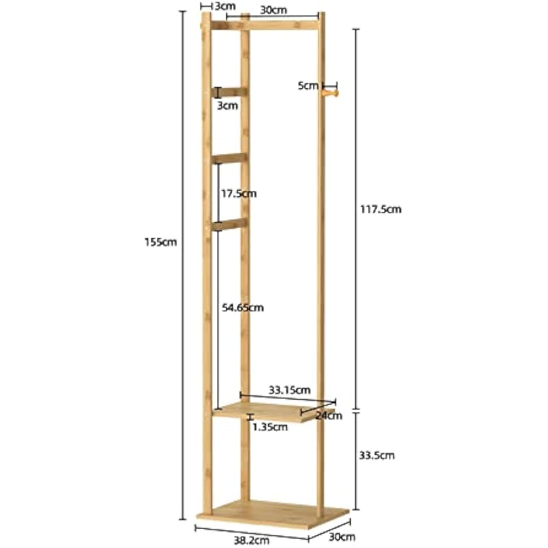unho Bamboo Clothing Rack, Corner Coat Rack Stand Hall Trees Free Standing Clothes Hanging Rail Garment Rack with 2 Shelves 3 Hanger Hooks and Pants Hanger for Entryway Bedroom Living Room