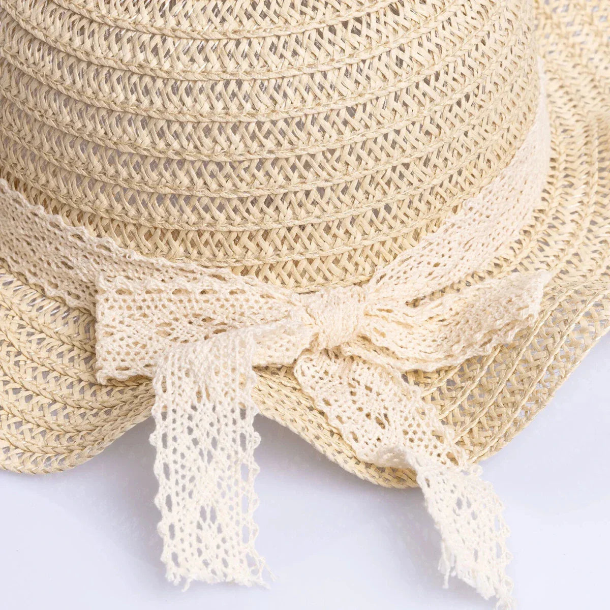 HelloBaby Baby Girl Straw Ribbon Hat - Ecru