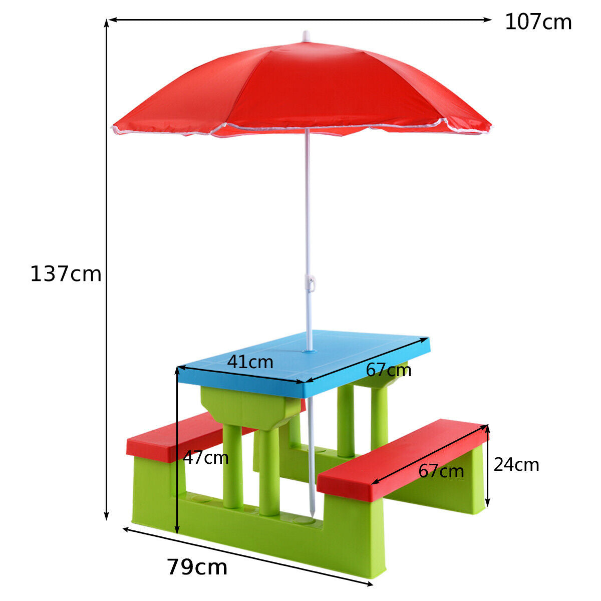 Kids Picnic Table Set with Removable Umbrella-Color
