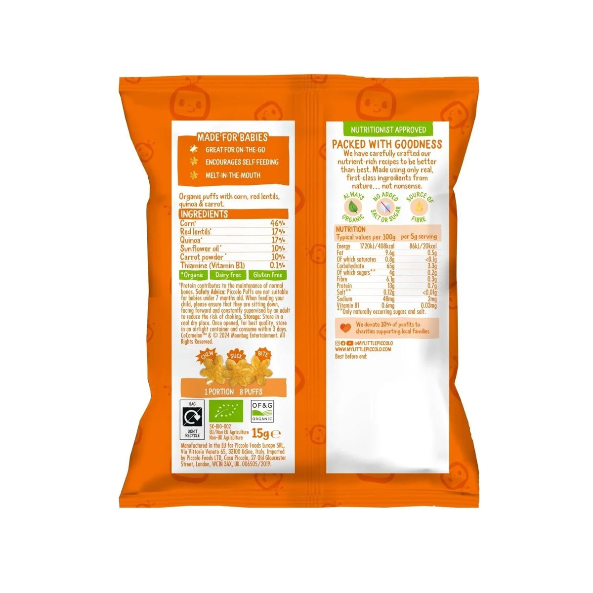 Piccolo Organic Carrot Puff Stars 7+ months 60g (4x15g)