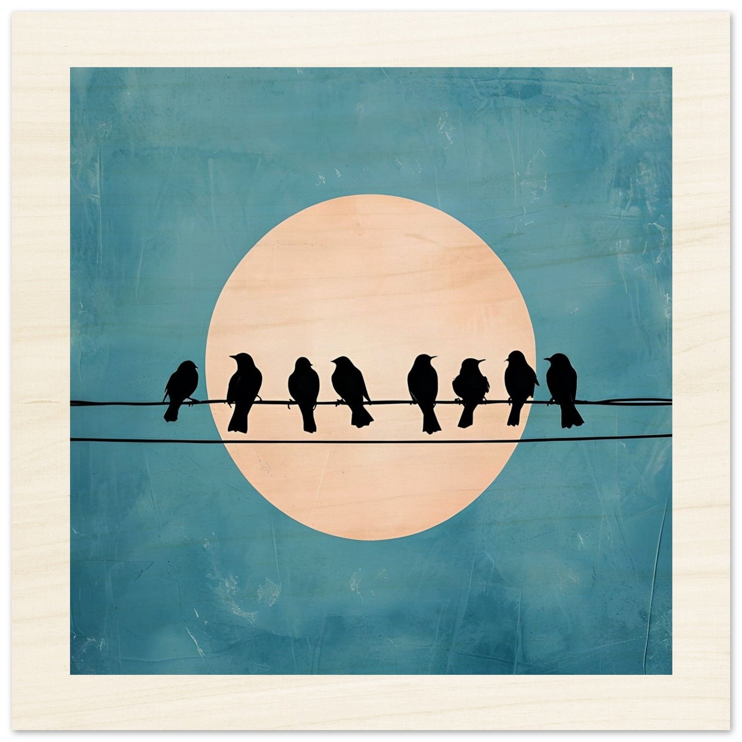 Birds on a Wire Wooden Wall Art - Minimalist Sunset Silhouette Print - Rustic Home Decor