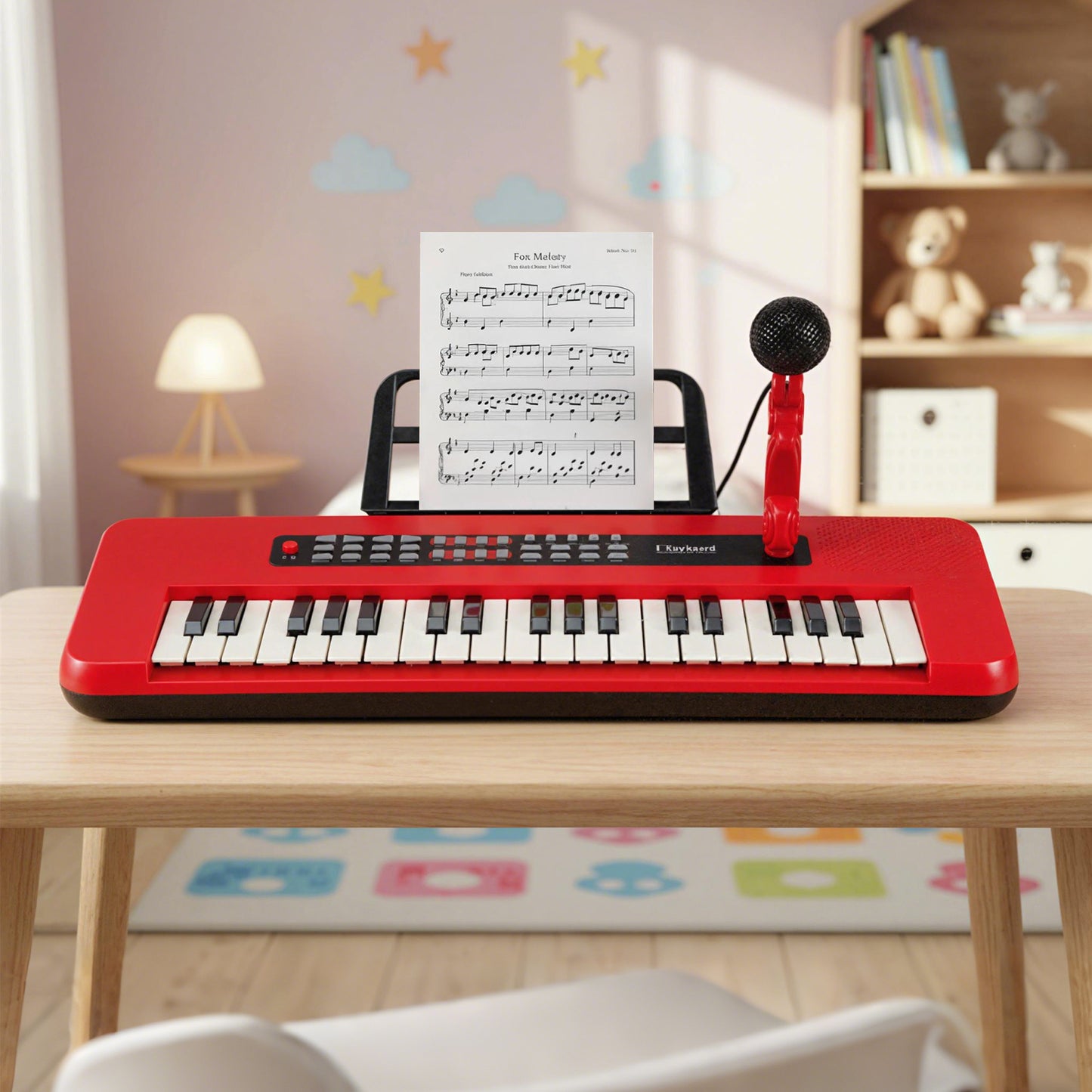 37 Keys Kids Portable Piano Keyboard with Microphone and Music Stand-Blue