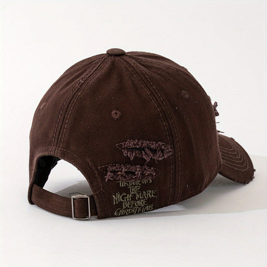 Lightweight Design Adjustable Baseball Cap with Embroidered Back Text, Distressed Multi-Layer Fabric Design –