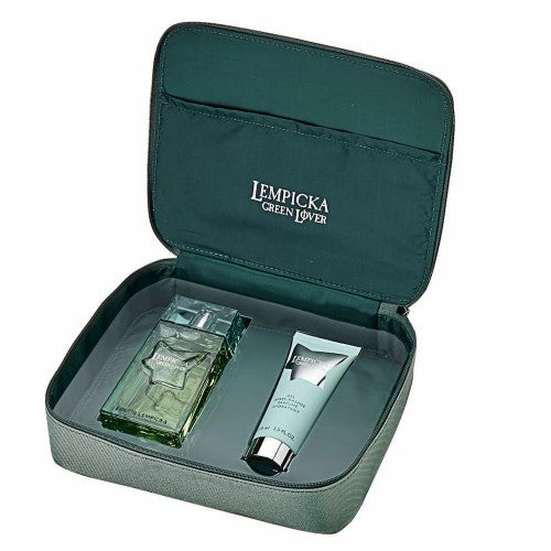 Lolita Lempicka Green Lover Gift Set 100ml EDT + 75ml Aftershave Balm + Pouch Men's Fragrance