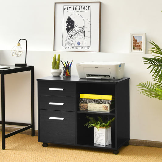 3-Drawer File Cabinet with Hanging Bars for Letter Size Documents-Black