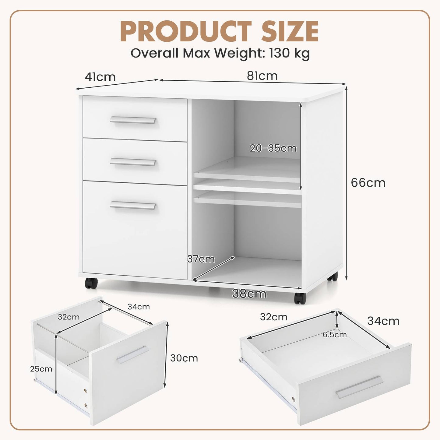 3-Drawer File Cabinet with Hanging Bars for Letter Size Documents-Black