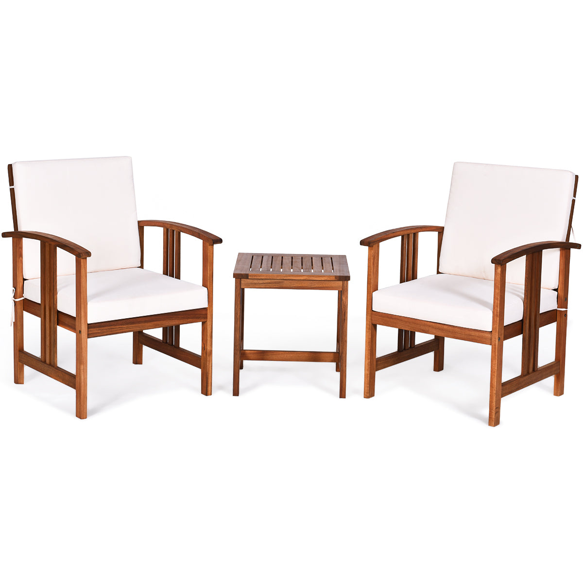 3-Piece Outdoor Acacia Wood Sofa Set with Cushions-Grey