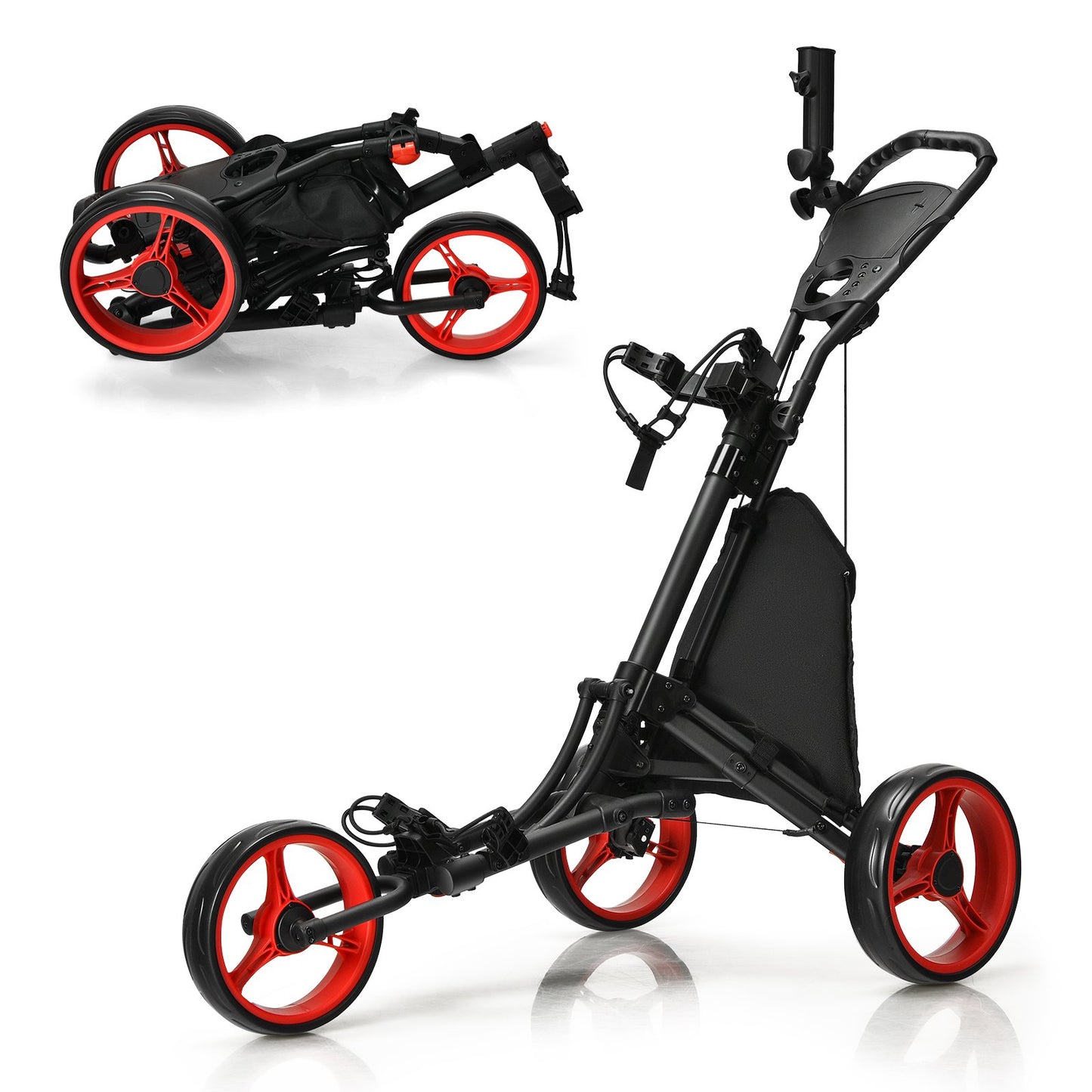 3 Wheel Golf Push Pull Cart with Adjustable Height Handle-Blue