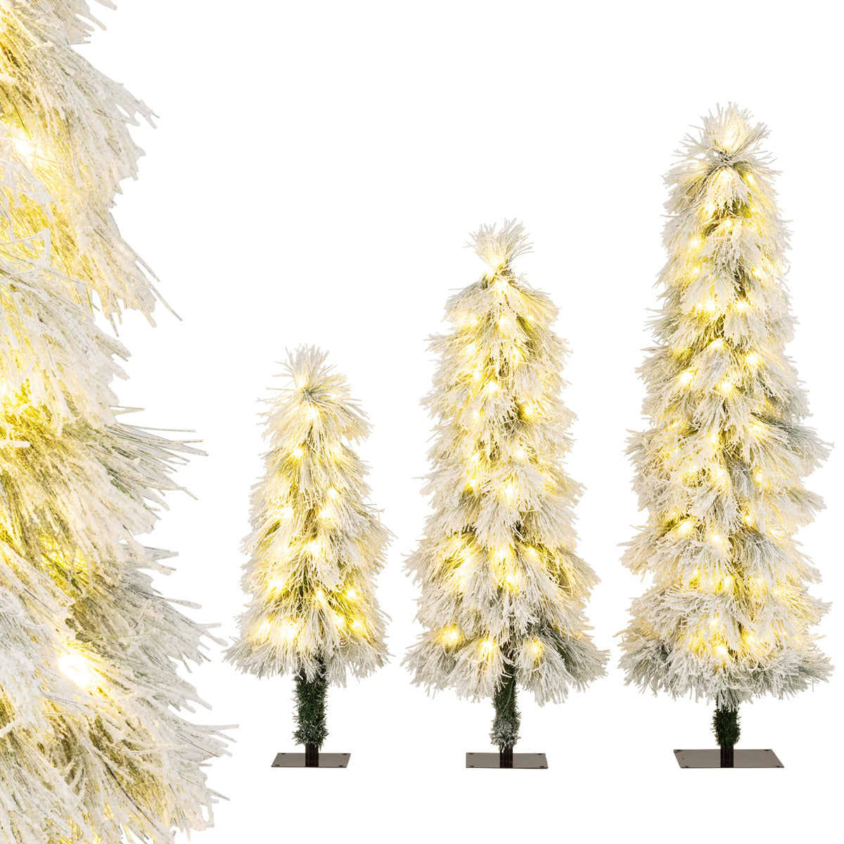 3’ 4’ 5’ Artificial Christmas Tree Set with Branch Tips and LED Lights