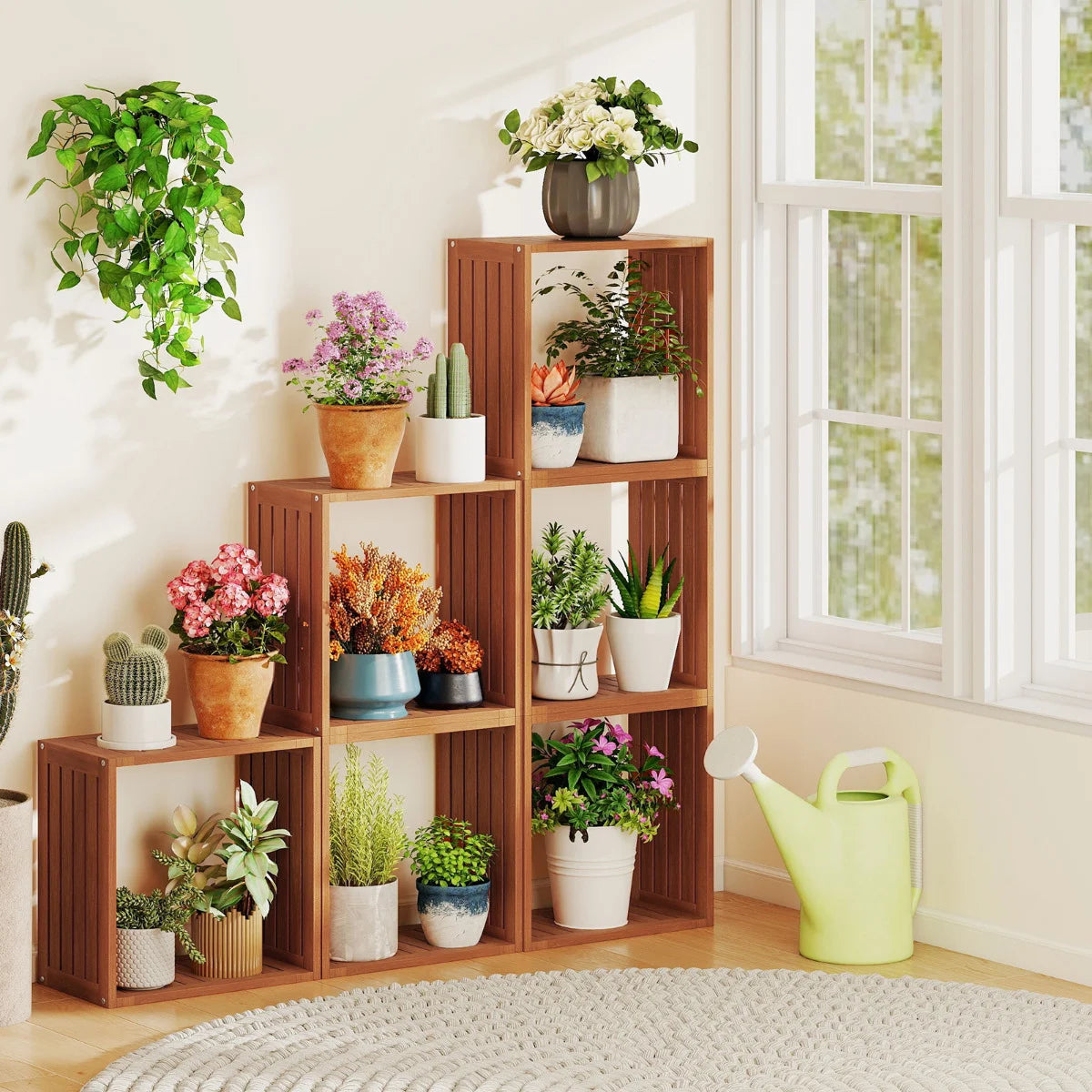 3 Cube Bookcases Stacking Organizers with Open Slatted Design