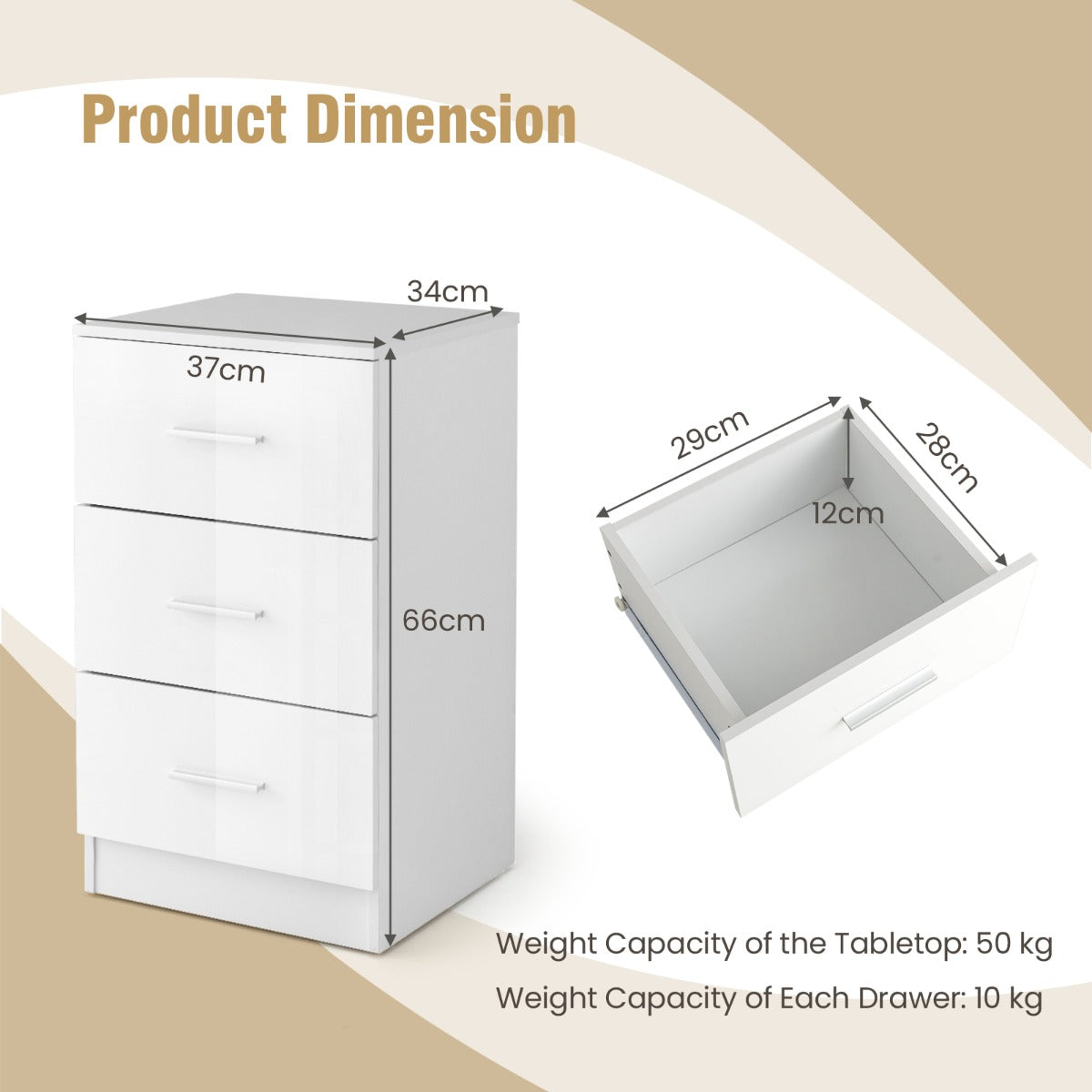 3-Drawer Wooden Dresser Cabinet Set of 2 with Anti-Toppling Device-Black