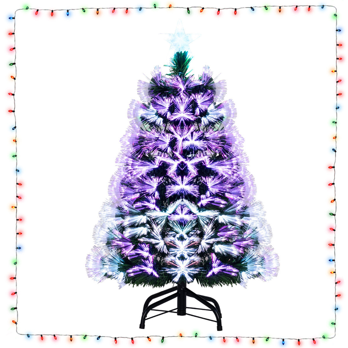 3 FT Fiber Optic Christmas Tree Artificial Pre-Lit Xmas Tree with 93 Branch Tips