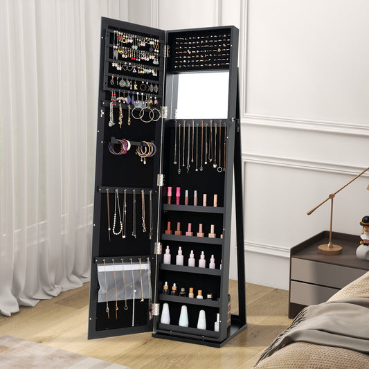 3-in-1 Mirrored Jewelry Armoire with Display Shelves-Black