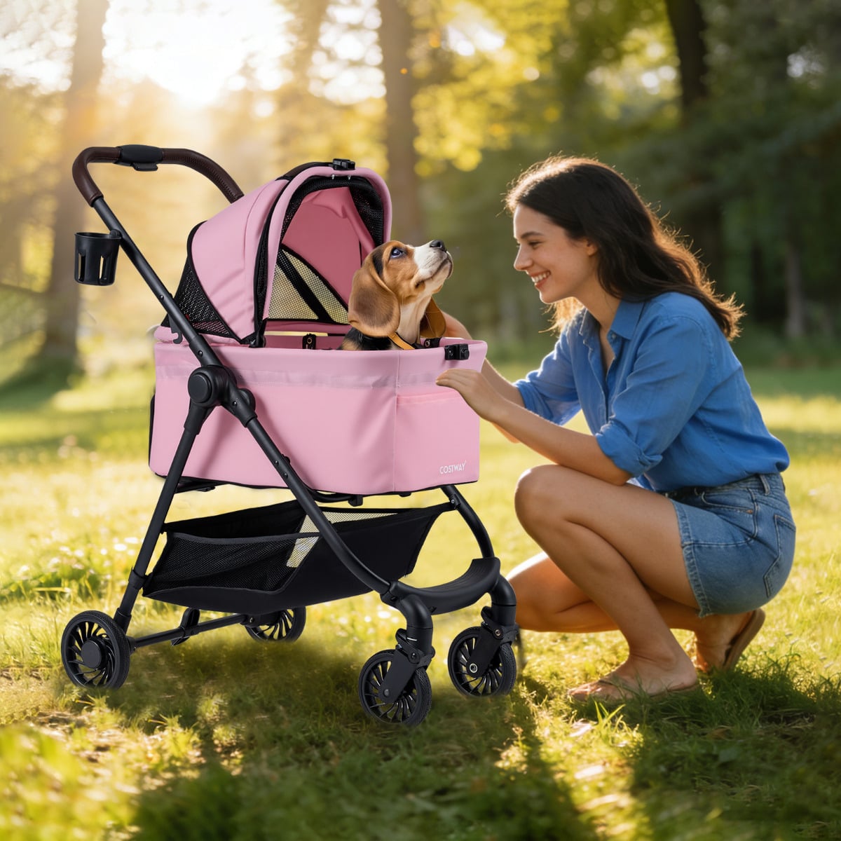 3-in-1 Pet Stroller One-hand Folding Dog Stroller Car Seat-Black