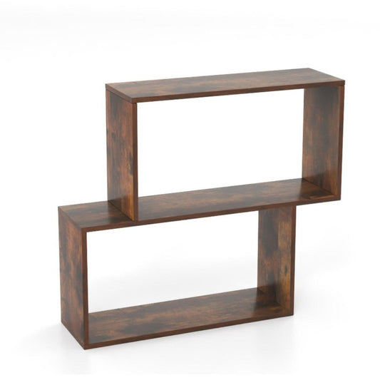 3-Tier Geometric Bookshelf Freestanding Wooden Bookcase with 2 Cubic Compartments-White