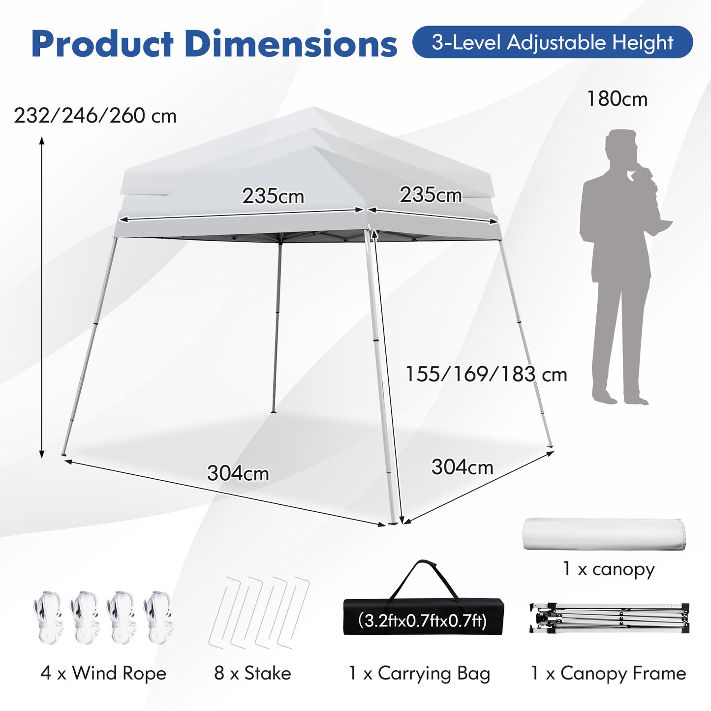3 x 3M Pop-up Gazebo with Carrying Bag-Blue