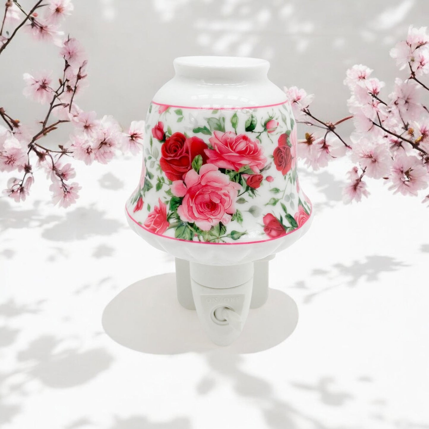 8 INCH FLORAL LED NIGHTLIGHT RED AND PINK TRADITIONAL DESIGN