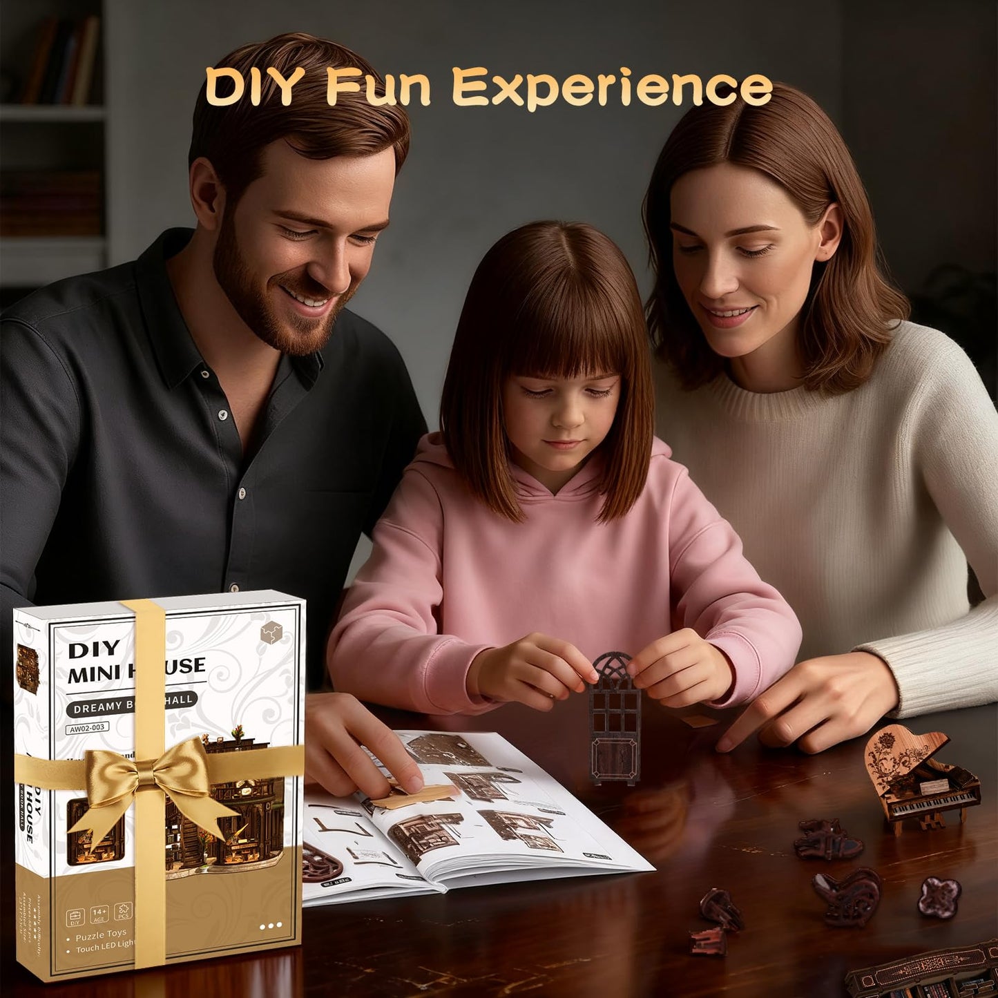 3DVASE Book Nook Kit for Adults – DIY 3D Wooden Puzzle with LED Light