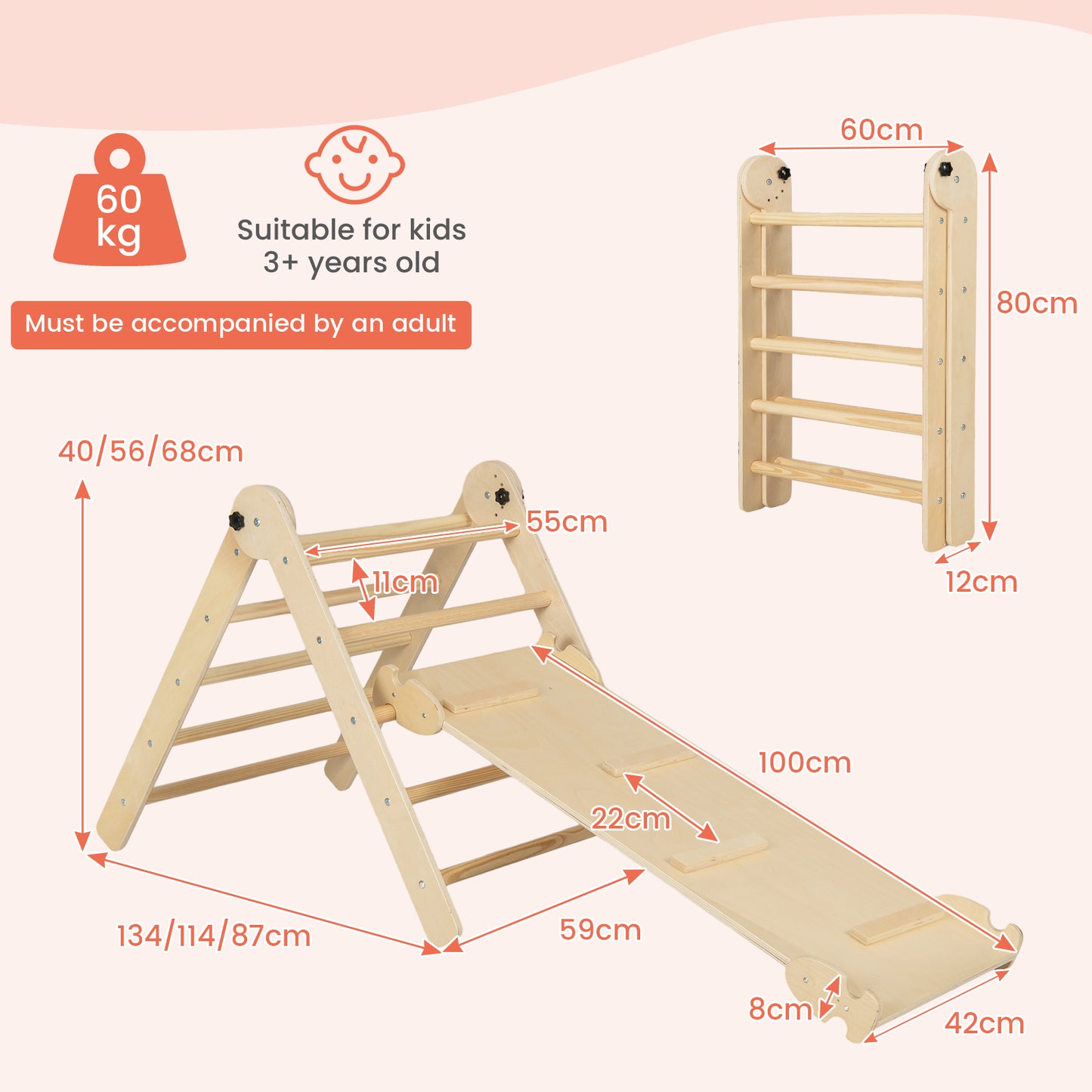 3-in-1 Triangular Climbing Toys Foldable Triangle Set for Toddlers-Colourful