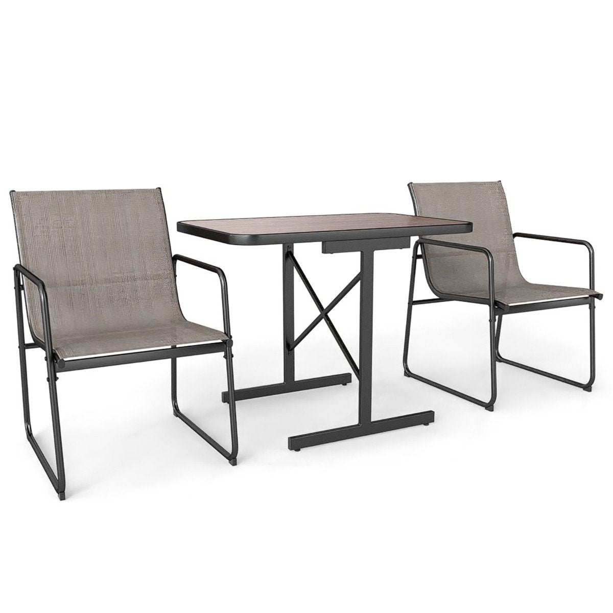 3-Piece Patio Bistro Set with Rectangle Dining Table and Fabric Armchairs-Brown