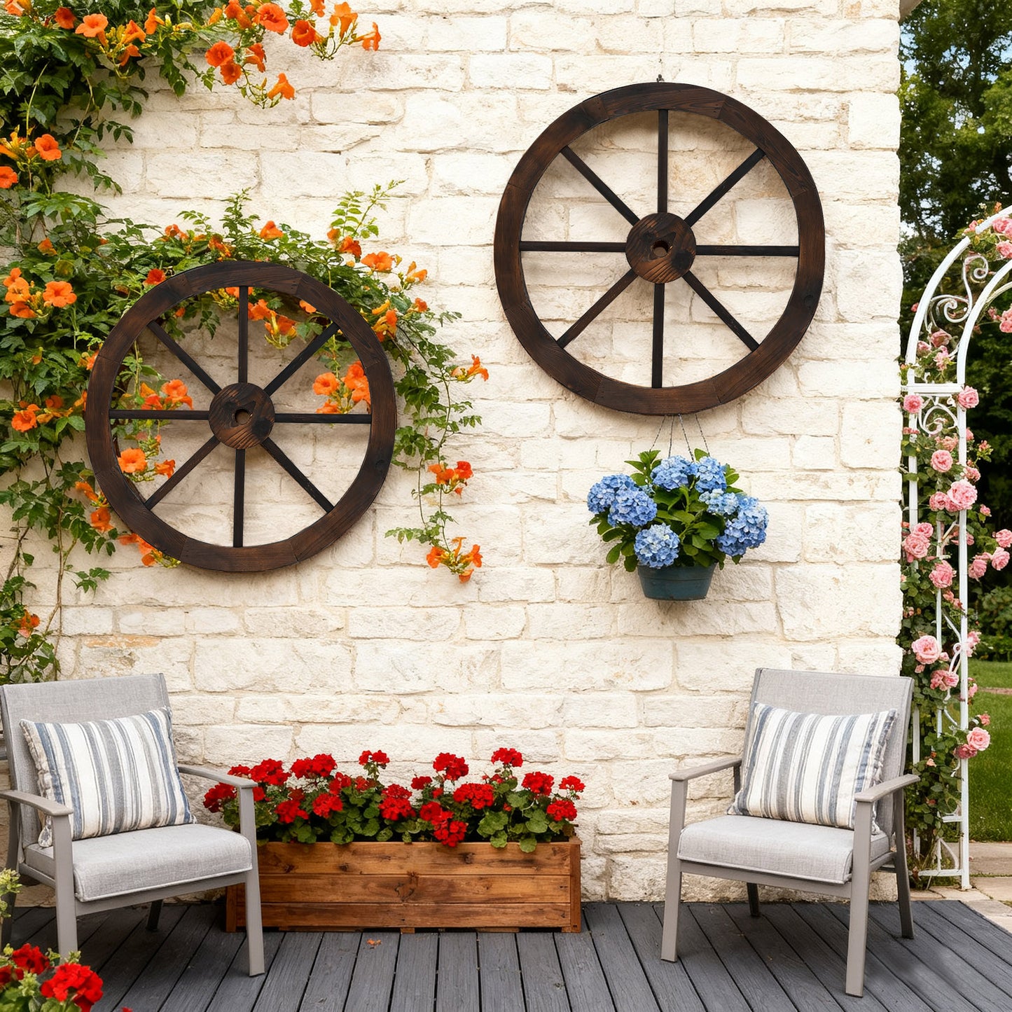 4 Pieces Rustic Wood Wagon Wheels for Party Bar Garage Home Garden