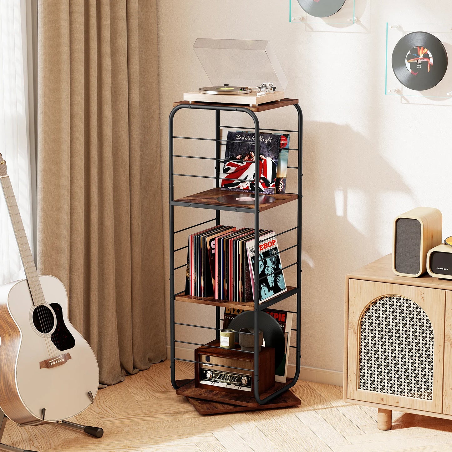 4-Tier Rotating Bookshelf 360° Spinning Bookcase Tower-Golden