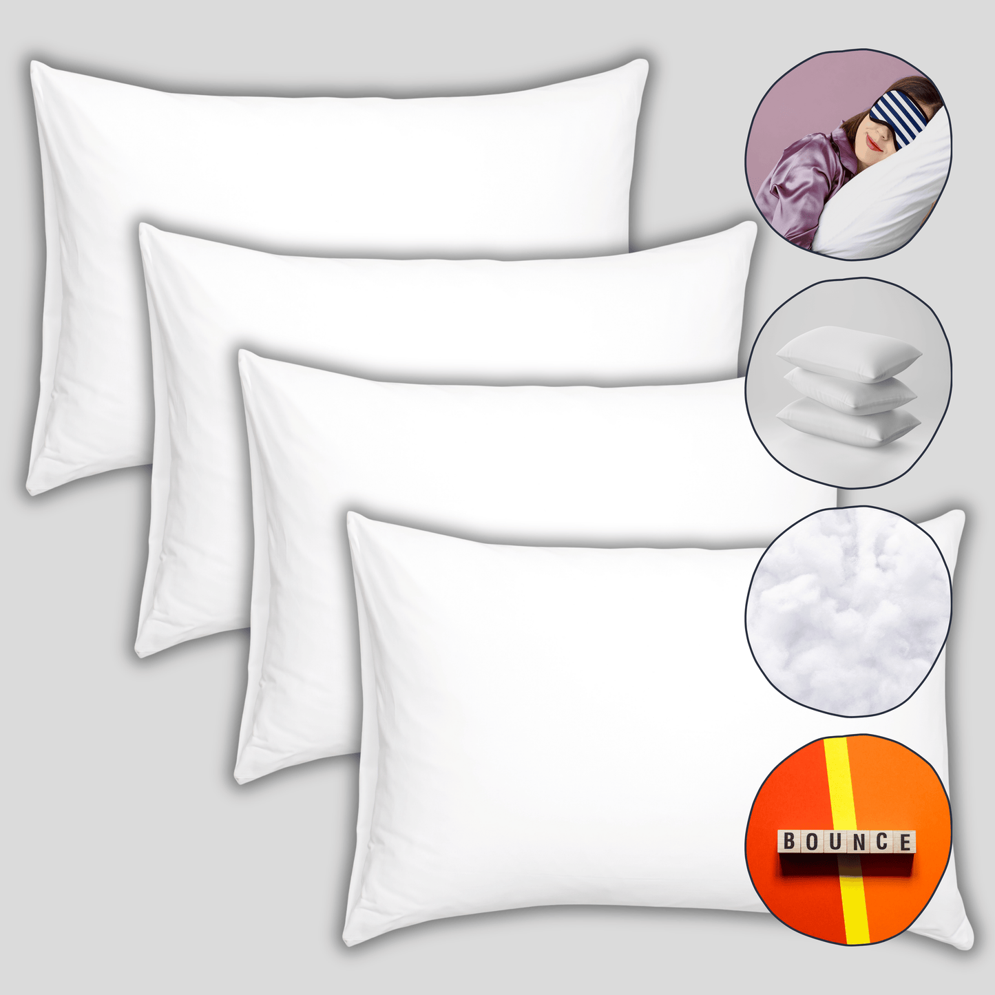 4 Pack Super Bounce Back Pillows Luxury Premium Fibre Filling for Superior Comfort and Support by OLIVIA ROCCO