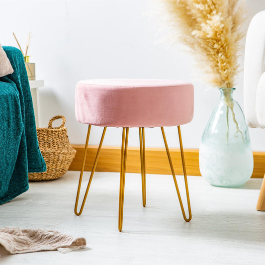 Pink Round Velvet Footstool