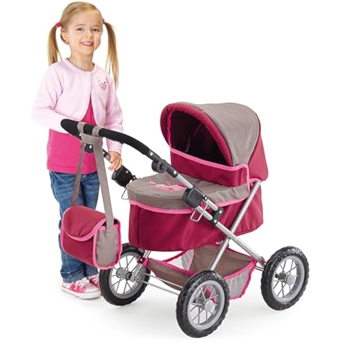 Bayer Design 13078AA Dolls Pram Trendy, stroller, foldable, height-adjustable handle, bag